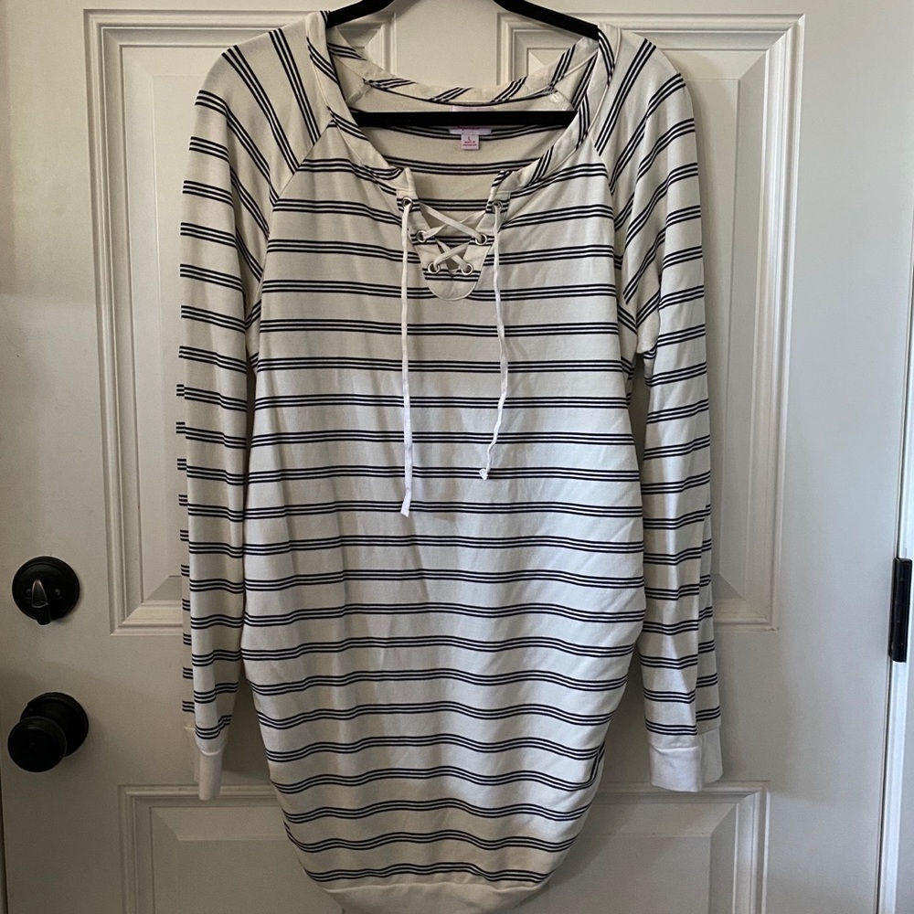 Off White and Black Striped Maternity Top